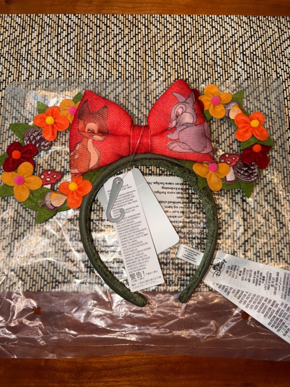 Disney Bambi Woodland Floral Mouse Ear Headband with Red Bow